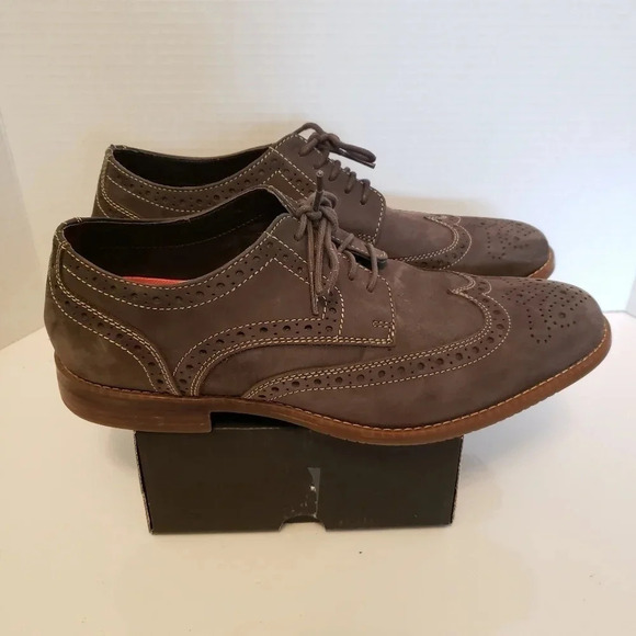 Rockport Mens Brown Suede Wing Tip Dress Shoes. - Picture 4 of 7